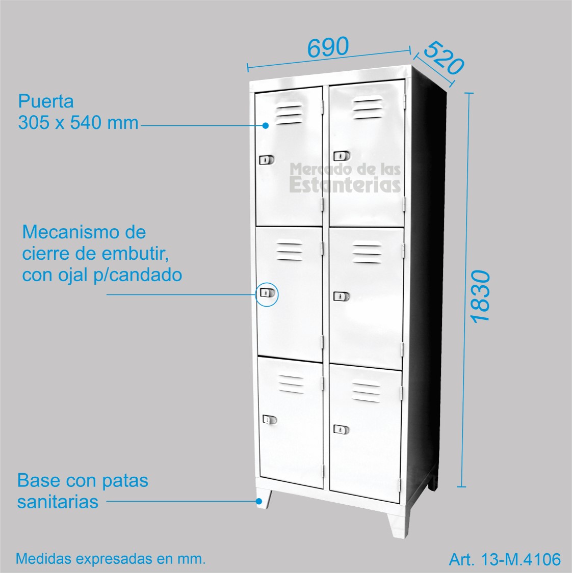 LOCKER BOLSONERO LR - 6 PUERTAS ANCHAS - Imagen 4